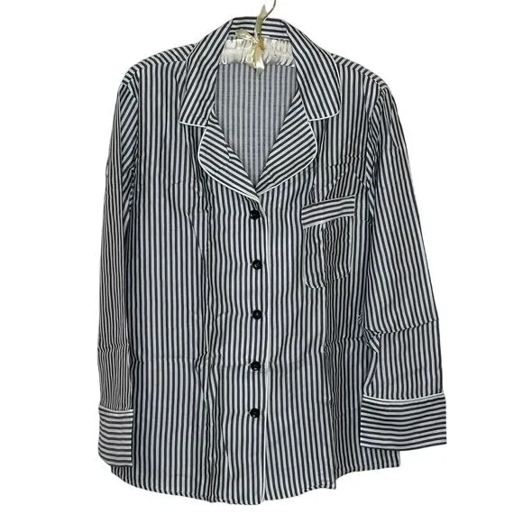 Ettitude Bamboo Sateen Long Sleeve Pajama Shirt Size S Slate Gray Stripes‎ NEW