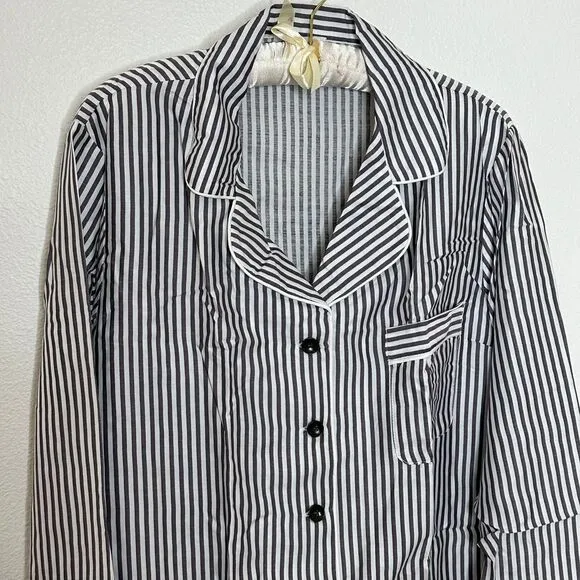 Ettitude Bamboo Sateen Long Sleeve Pajama Shirt Size S Slate Gray Stripes‎ NEW