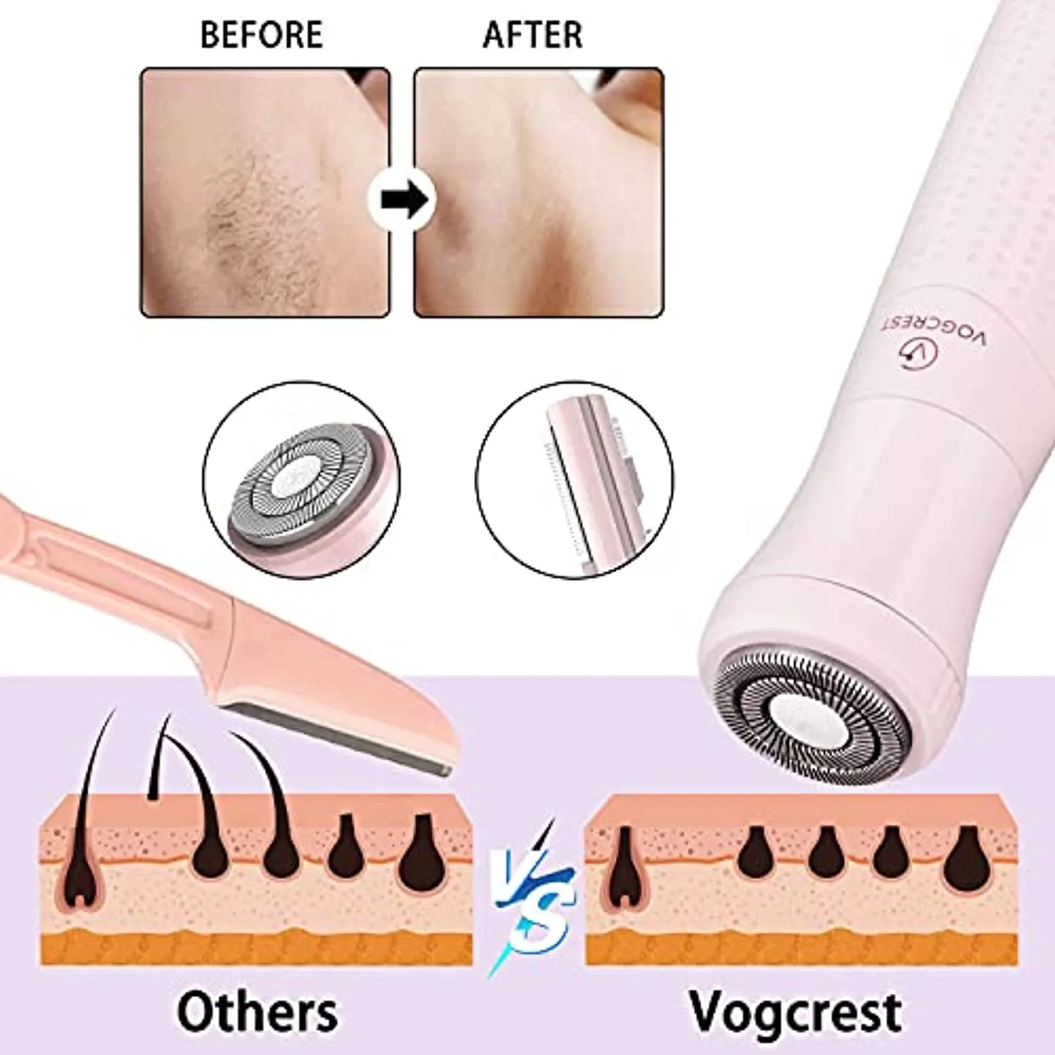 Eyebrow Trimmer & Facial Hair Removal for Women, 2 in 1 Eyebrow Razor and Hair Remover, Rechargeable Painless Eyebrow Lips Body Face Razors for Women…