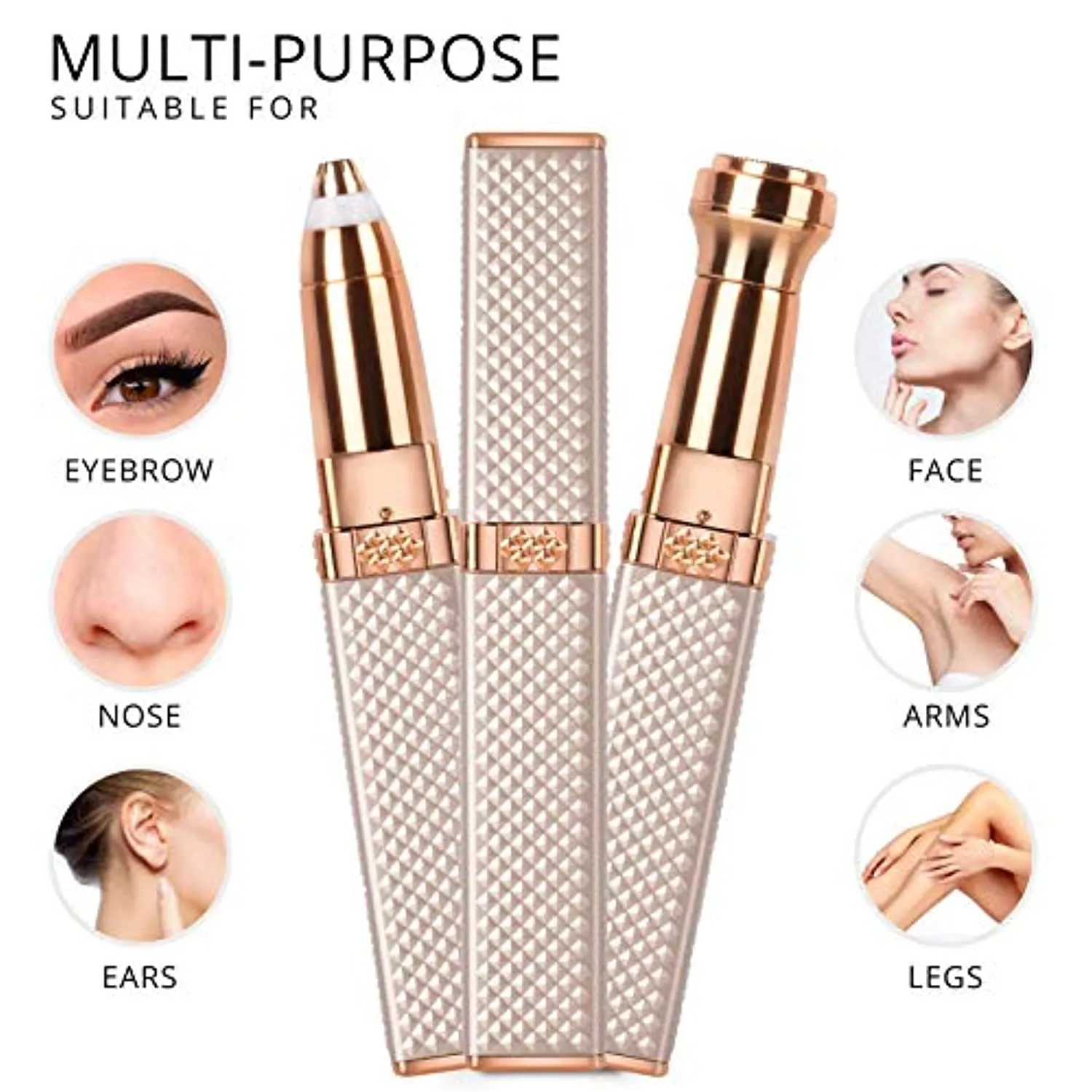 Eyebrow Trimmer & Facial Hair Removal for Women, 2 in 1 Eyebrow Razor and Painless Hair Shaver Rechargeable for Face Peach Fuzz, Eyebrow, Lips, Body, Chin, Arms with Built-in LED Light (Rose Gold)