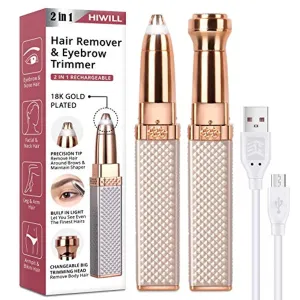 Eyebrow Trimmer & Facial Hair Removal for Women, 2 in 1 Eyebrow Razor and Painless Hair Shaver Rechargeable for Face Peach Fuzz, Eyebrow, Lips, Body, Chin, Arms with Built-in LED Light (Rose Gold)