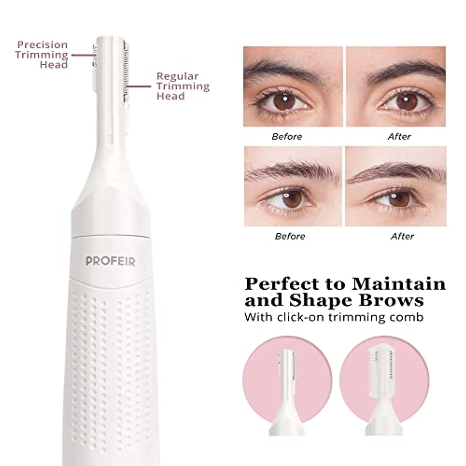 Eyebrow Trimmer, Facial Hair Removal for Women, 2 in 1 Lady’s Eyebrow Razor and Hair Remover, USB Rechargeable Painless Eyebrow Lips Chin Body Face Razors for Women