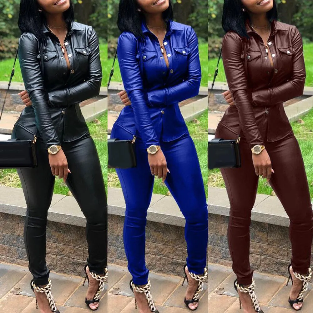 Fitting Faux Leather Shirt and Pencil Pant