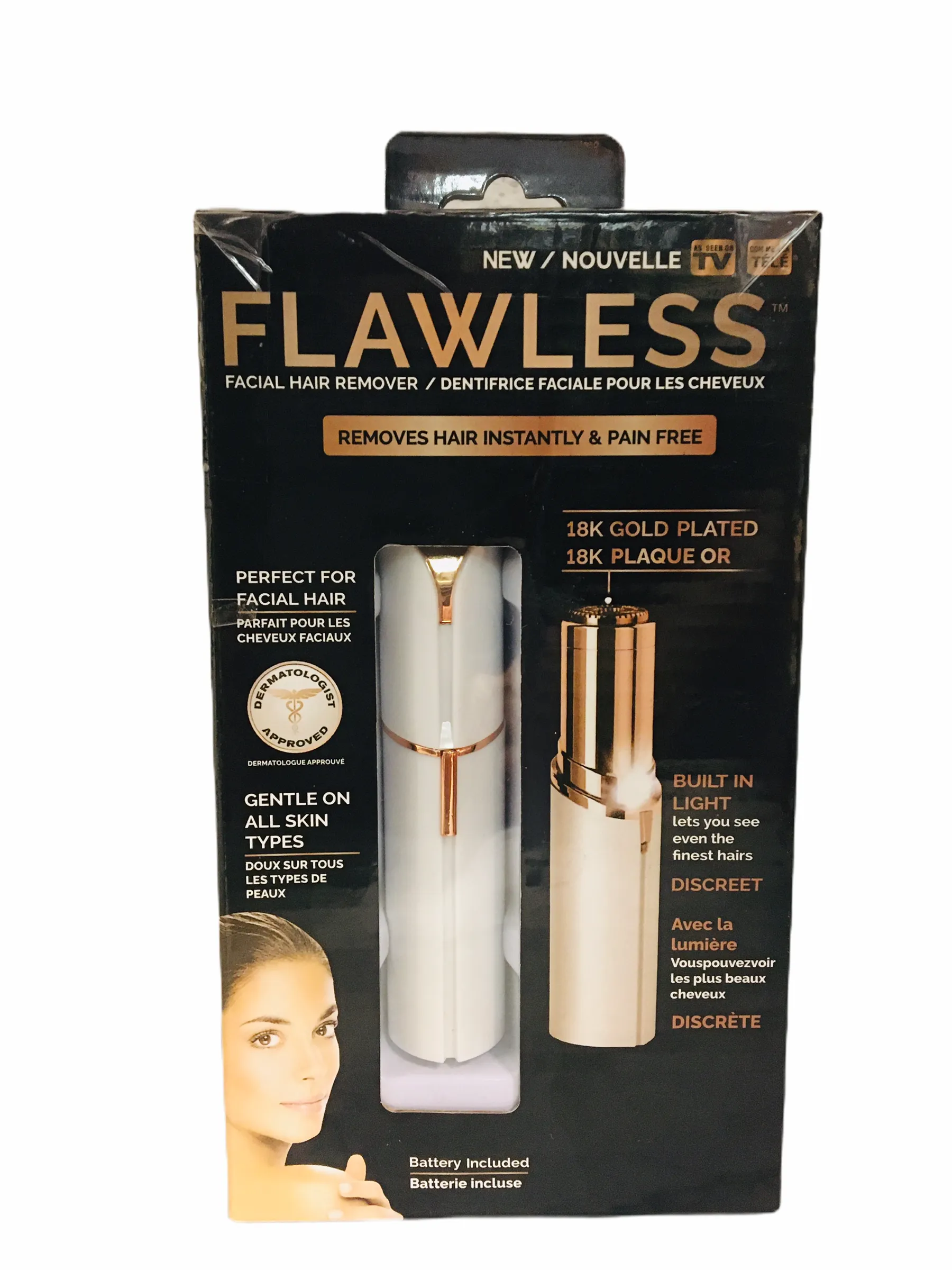 Flawless Women's Painless Hair Remover, White/Rose Gold! Great for all skin types! slight damage to package!