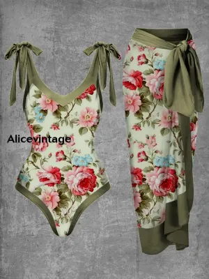 Floral Art Print Halter Two Piece Swimsuits