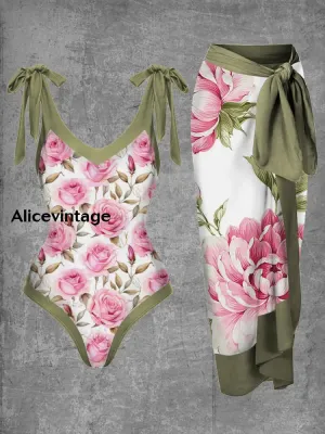 Floral Art Print Halter Two Piece Swimsuits