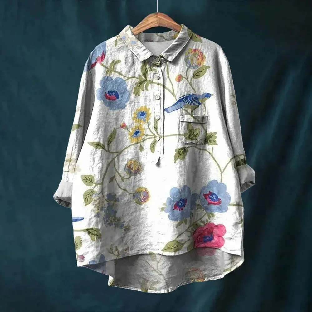 Floral Essence™ | Women's Vintage Floral Blouse | Lightweight Cotton, Relaxed Fit & Breathable Design