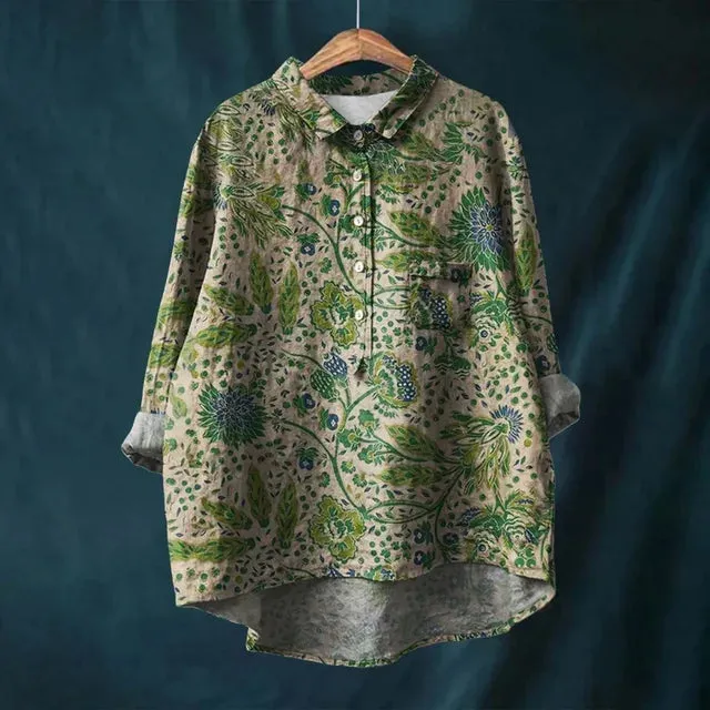 Floral Essence™ | Women's Vintage Floral Blouse | Lightweight Cotton, Relaxed Fit & Breathable Design