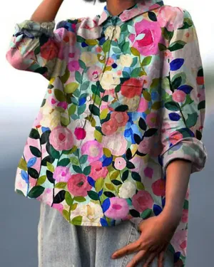 Floral Essence™ | Women's Vintage Floral Blouse | Lightweight Cotton, Relaxed Fit & Breathable Design
