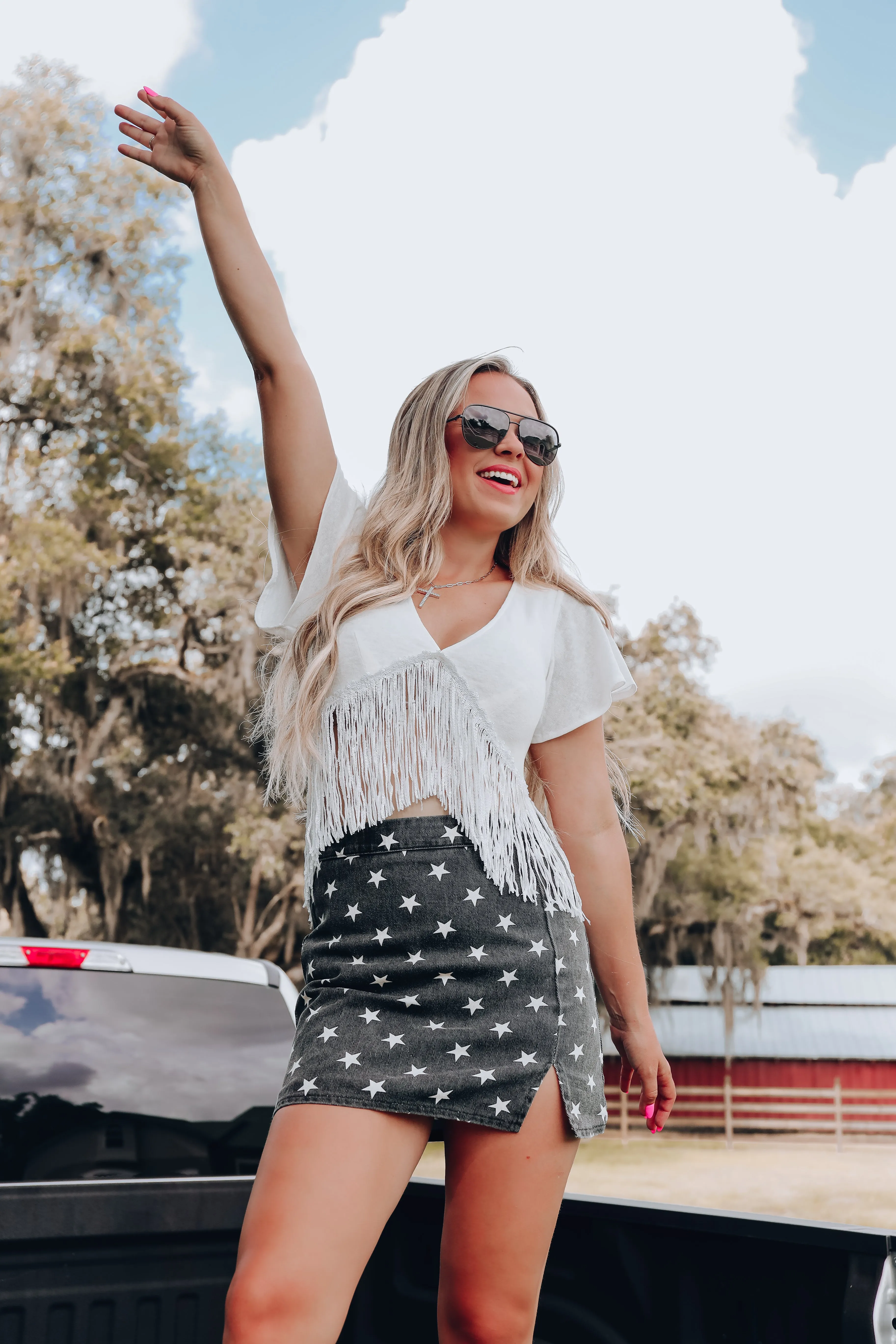 Fluttering Fringe V-Neck Crop Top