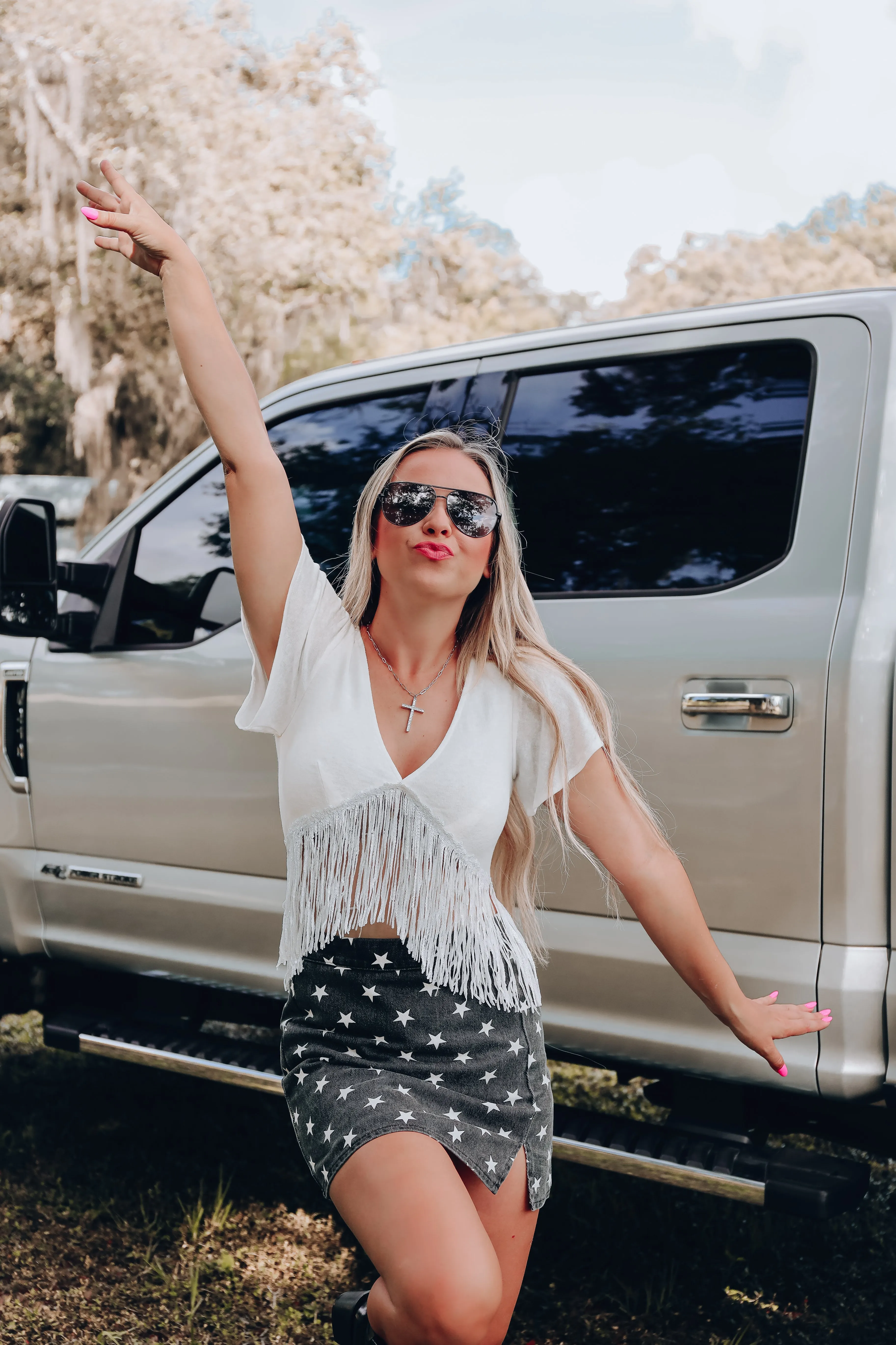 Fluttering Fringe V-Neck Crop Top