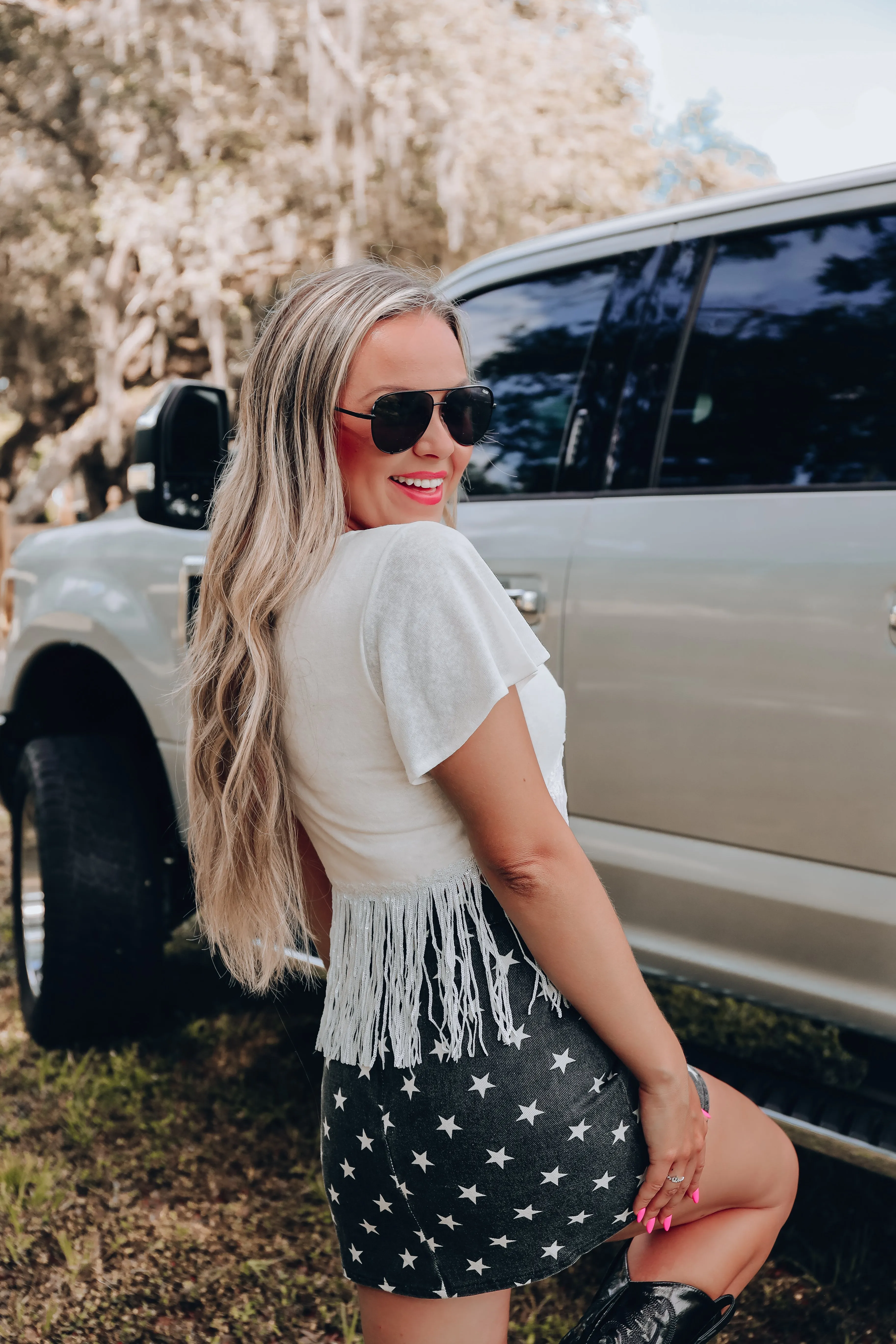 Fluttering Fringe V-Neck Crop Top