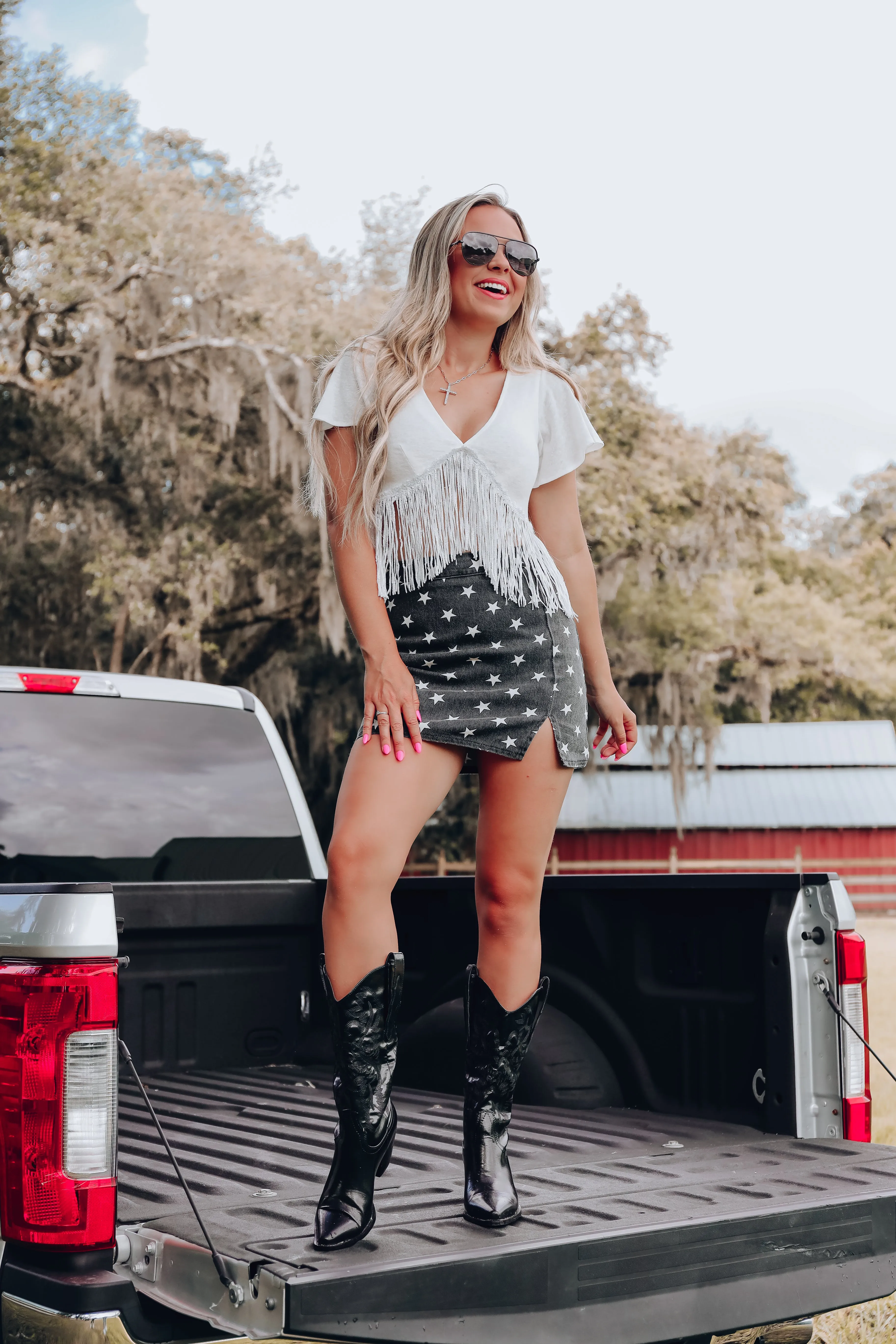 Fluttering Fringe V-Neck Crop Top