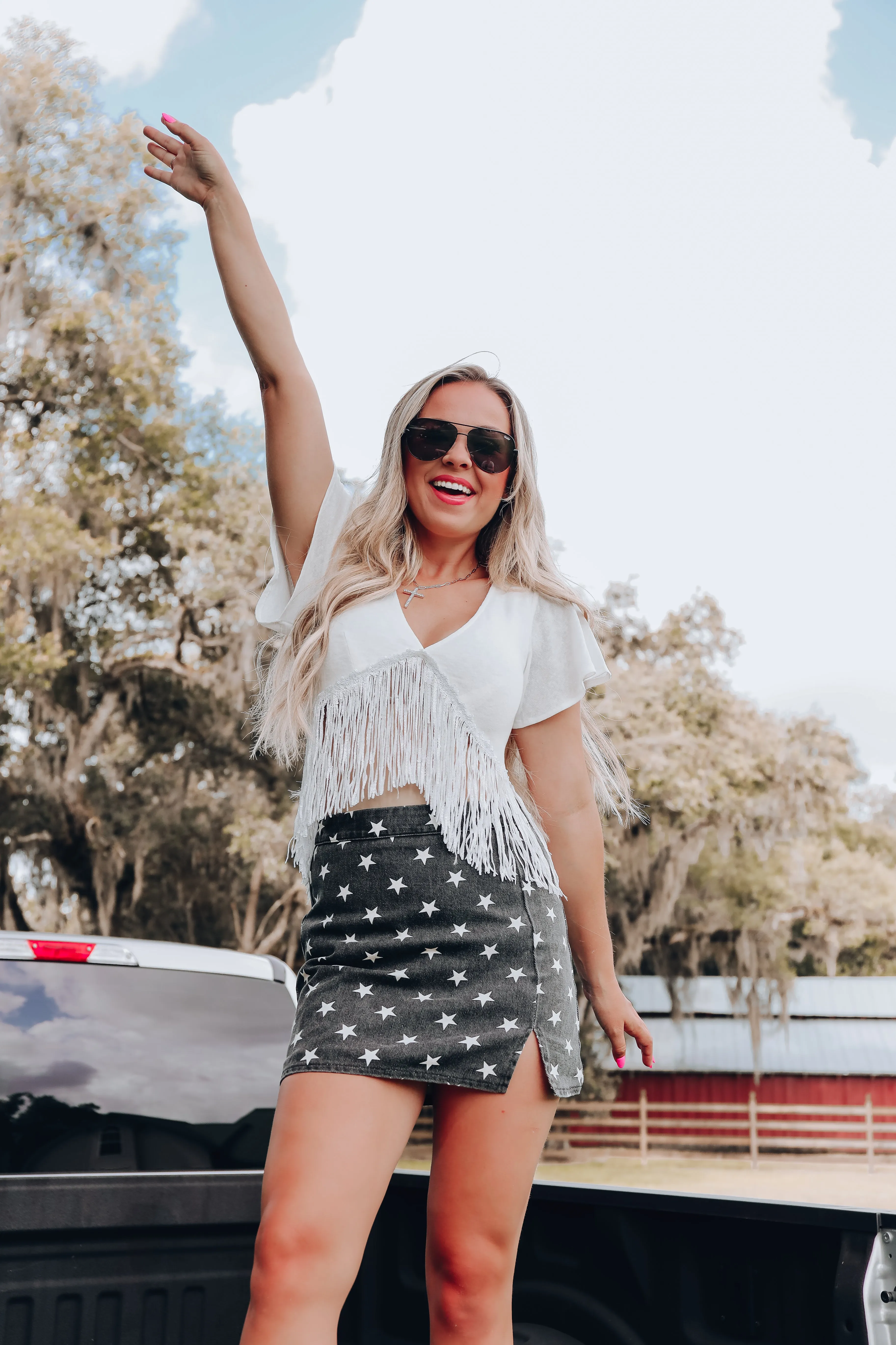 Fluttering Fringe V-Neck Crop Top