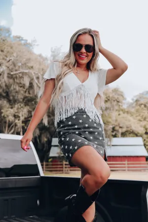 Fluttering Fringe V-Neck Crop Top
