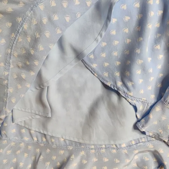 For Love and Lemons Blue Sweetheart Short Sleeve Ruffle Mini Wrap Dress Medium