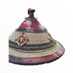 Fulani Ceremonial Hat with red leather accents | Geri's Bluffing Boutique
