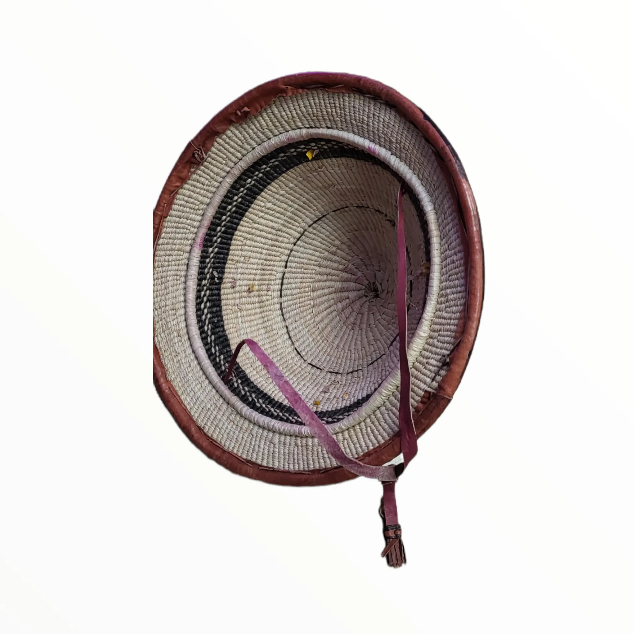 Fulani Ceremonial Hat with red leather accents | Geri's Bluffing Boutique