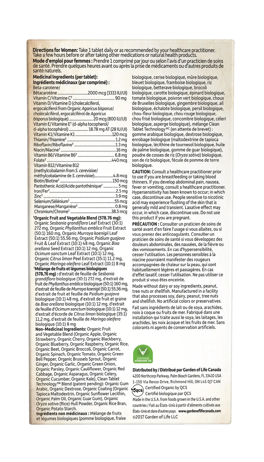 Garden Of Life Organics Women’s Once Daily 30 Vegan Tablets