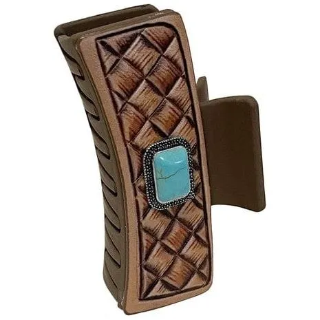 Gemstone Braid Print Leather Hair Claw Clips