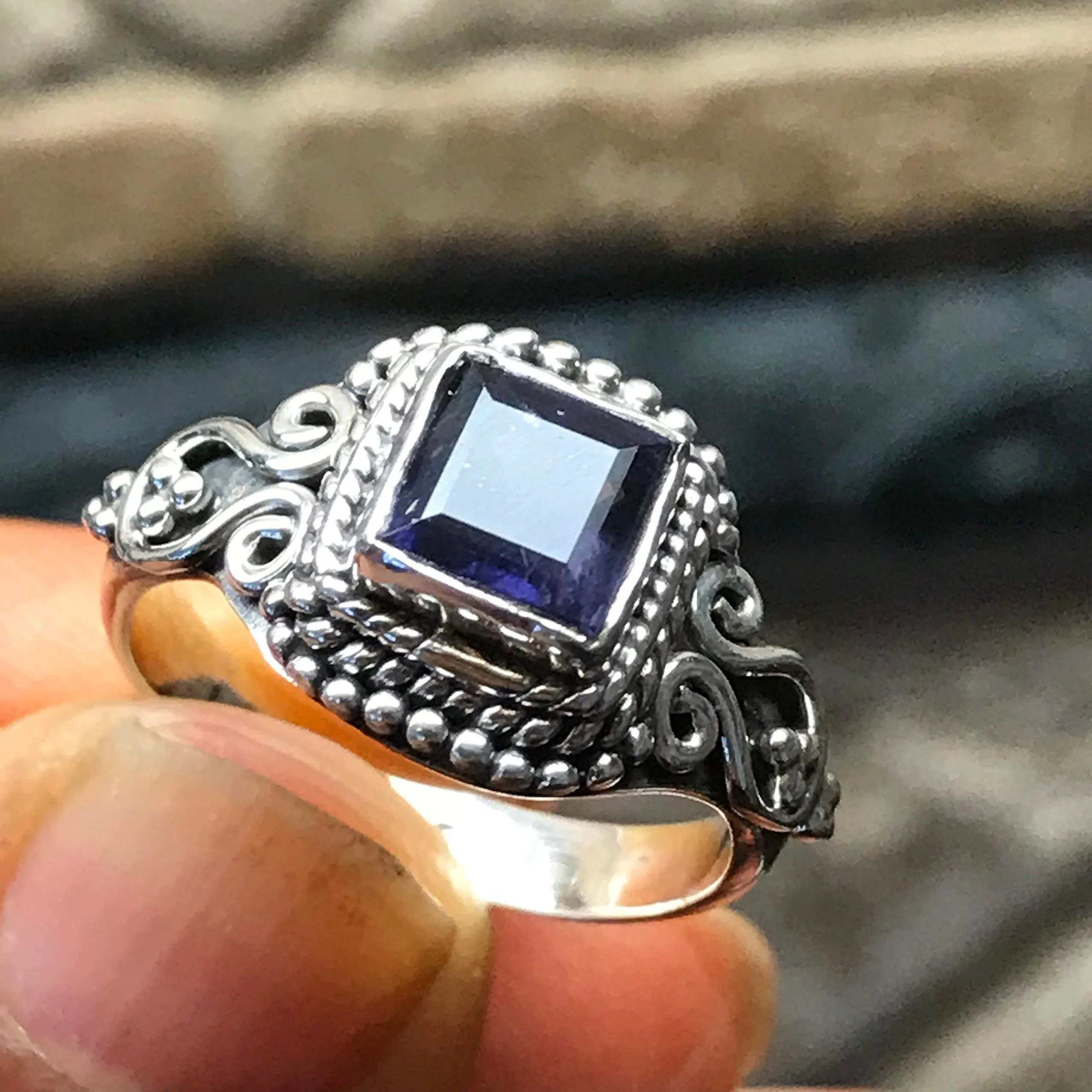 Genuine 1ct Iolite 925 Solid Sterling Silver Engagement Ring Size 6, 7.5