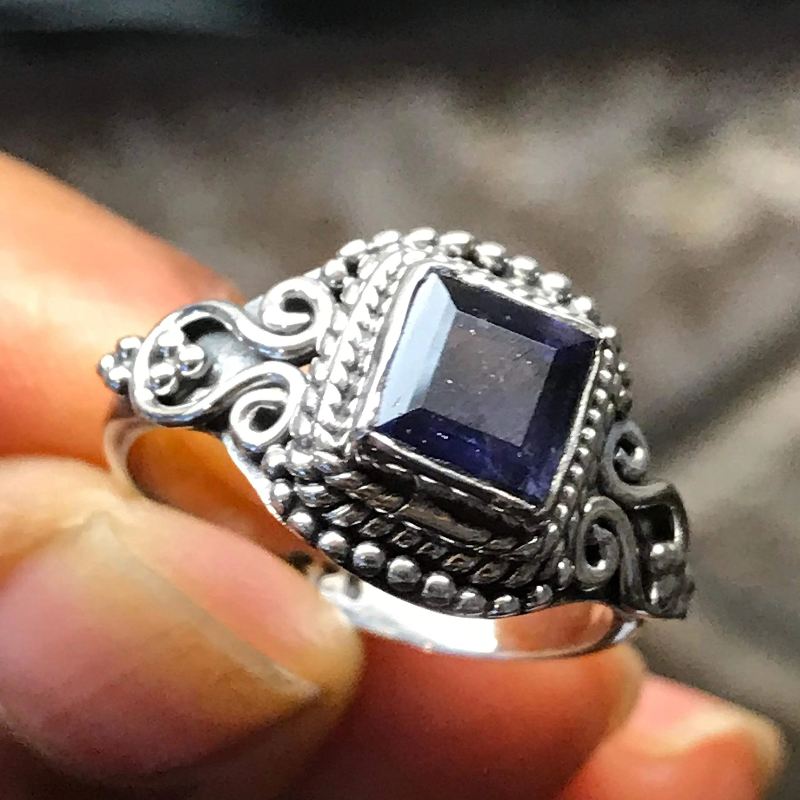 Genuine 1ct Iolite 925 Solid Sterling Silver Engagement Ring Size 6, 7.5