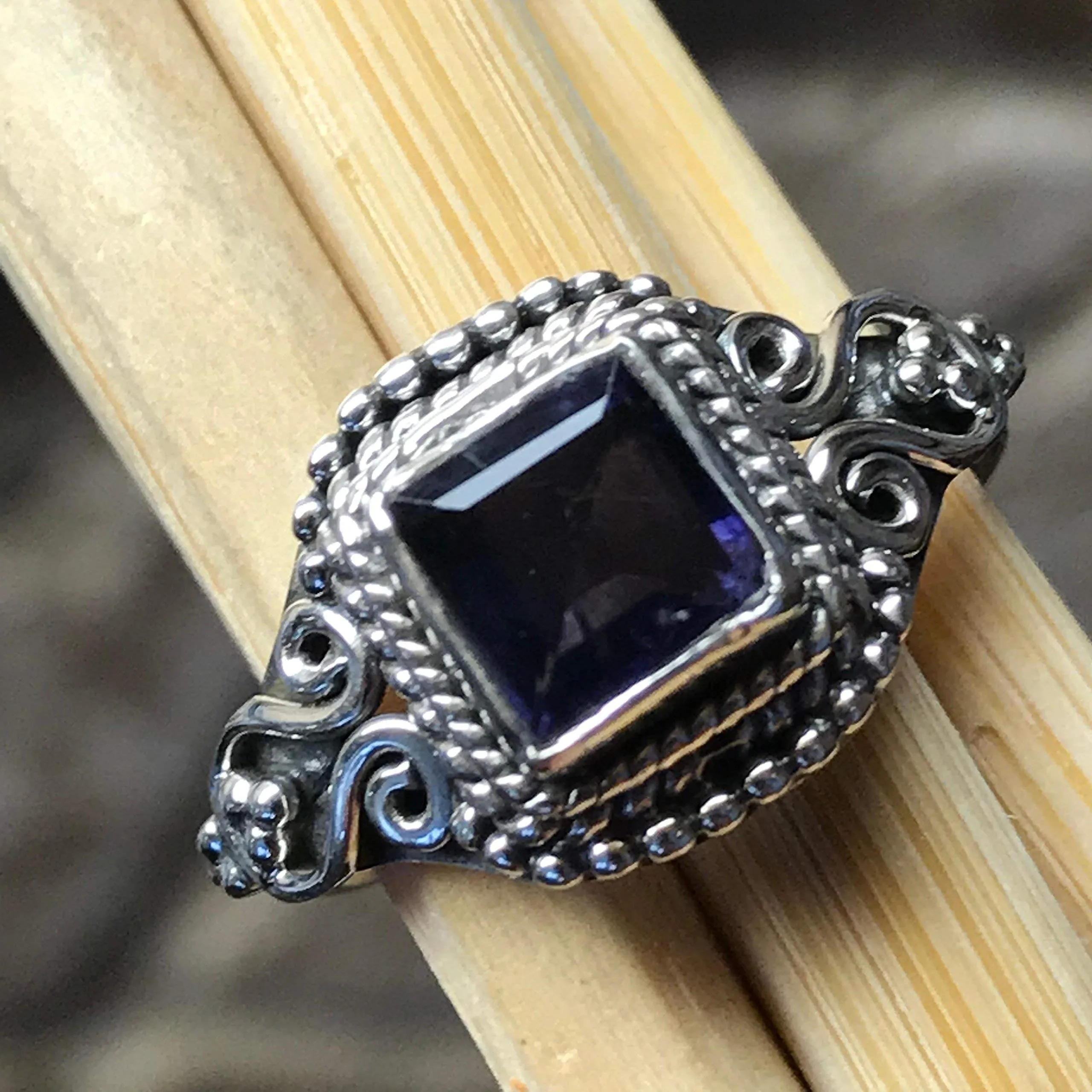 Genuine 1ct Iolite 925 Solid Sterling Silver Engagement Ring Size 6, 7.5
