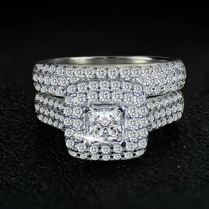 Genuine Gemstone 925 Sterling Silver Ring Set bridal Women's Engagement jewelry