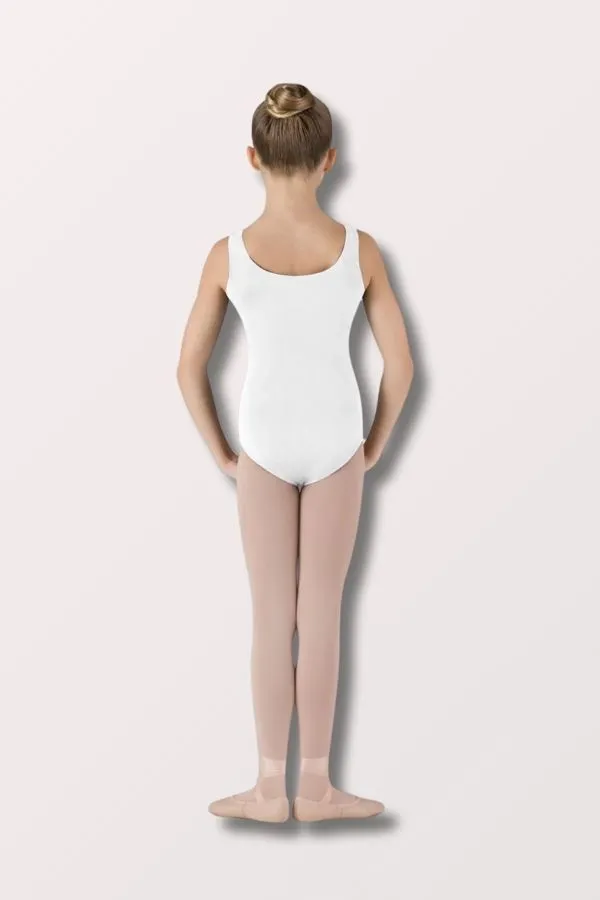 Girls Basic Round Neck Tank Leotard - White