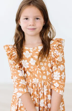 Golden Blooms Ruffle Twirl Dress