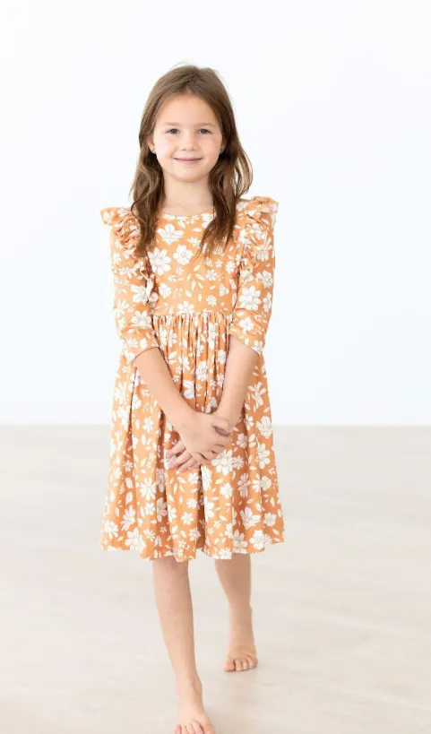Golden Blooms Ruffle Twirl Dress
