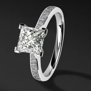 Golden Skyfall - 14K Gold or Sterling silver Engagement Ring for Women | 1.24 CT princess cut Certified Moissanite | Muonionalusta Meteorite Ring
