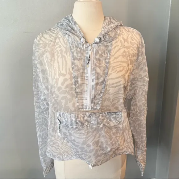 Good American Icy Leopard Print Windbreaker Jacket Sz 4 (Womens XL) White Sheer