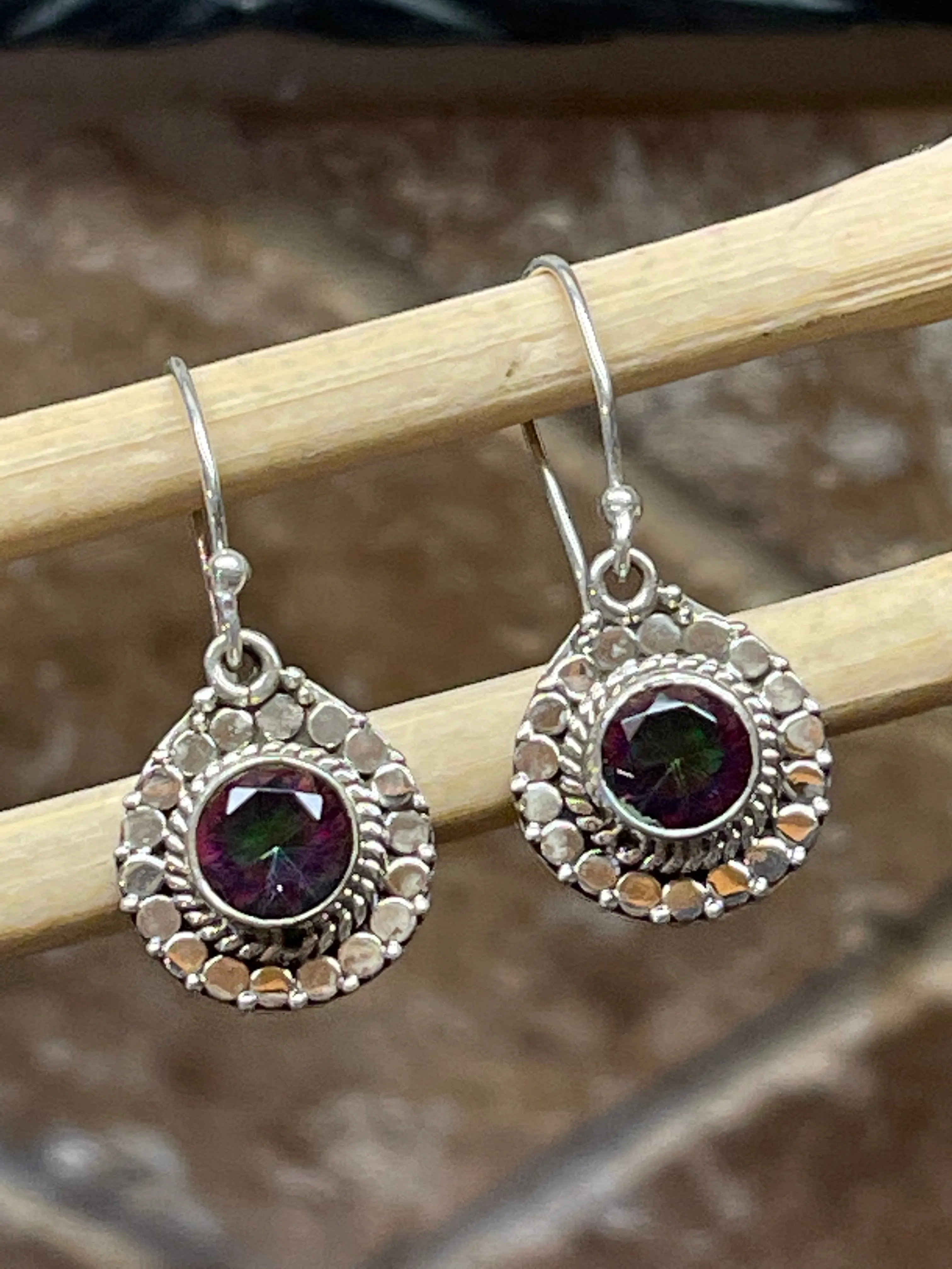 Gorgeous 2ct Mystic Topaz 925 Solid Sterling Silver Earrings 25mm