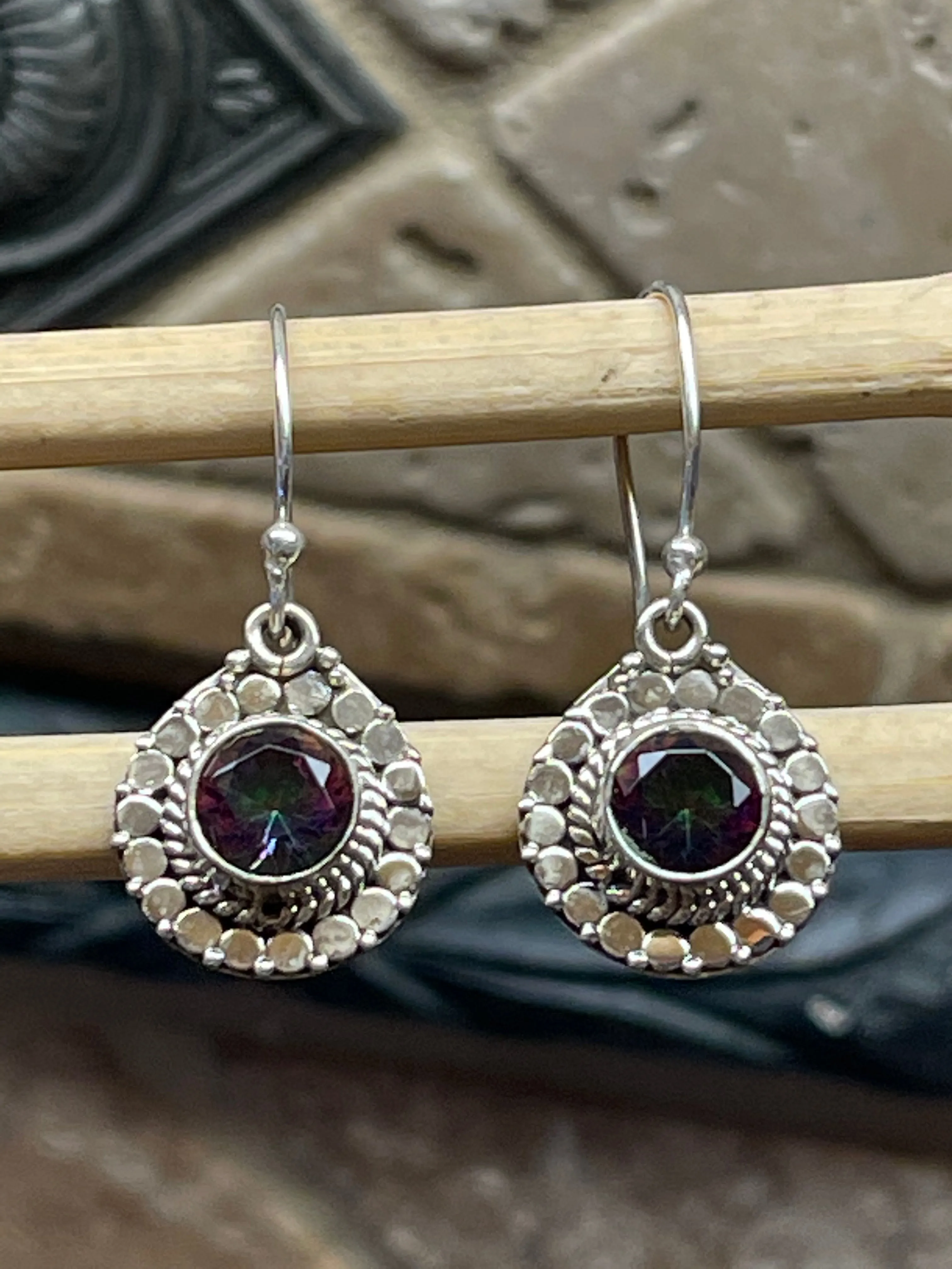 Gorgeous 2ct Mystic Topaz 925 Solid Sterling Silver Earrings 25mm