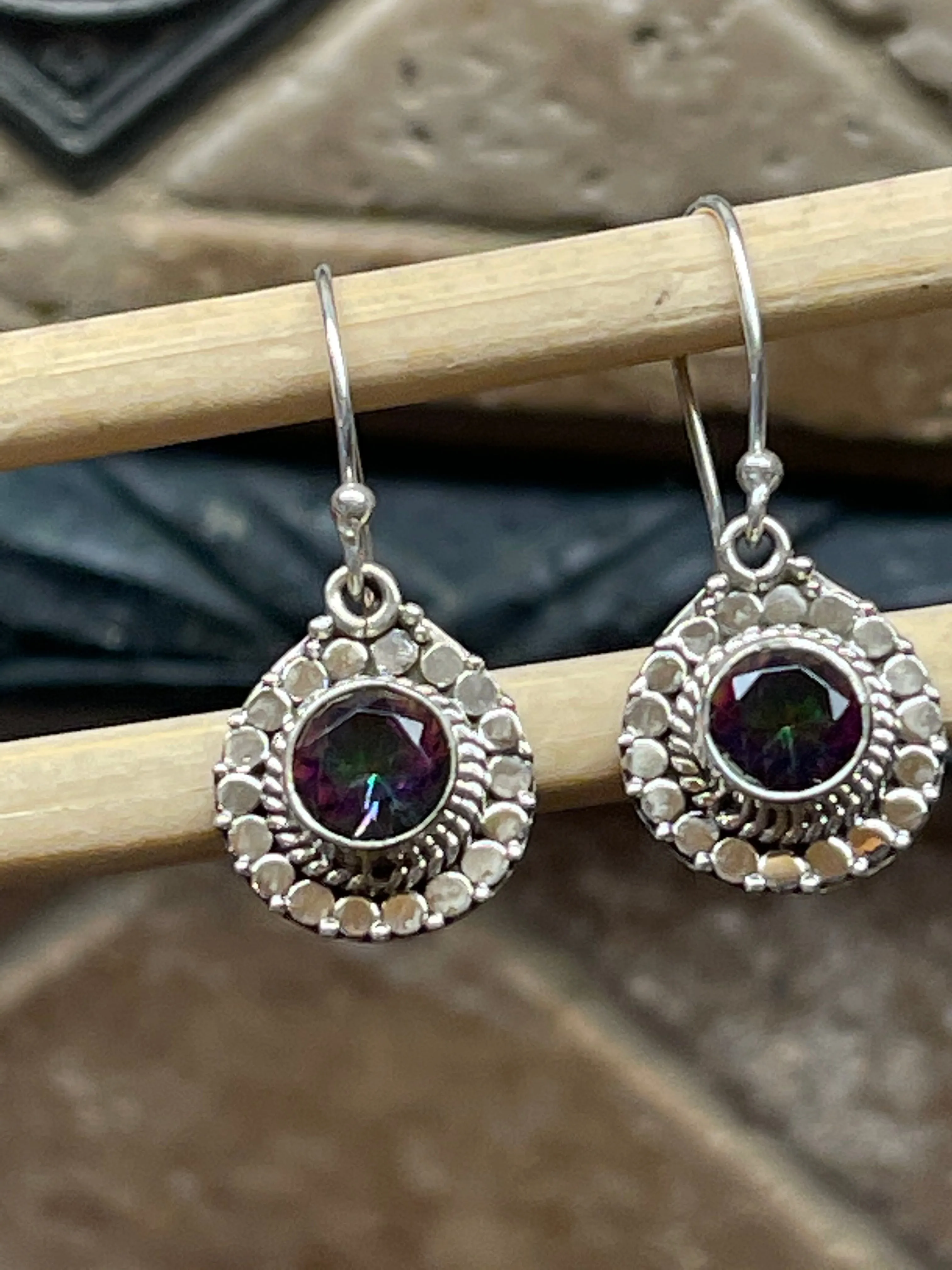 Gorgeous 2ct Mystic Topaz 925 Solid Sterling Silver Earrings 25mm
