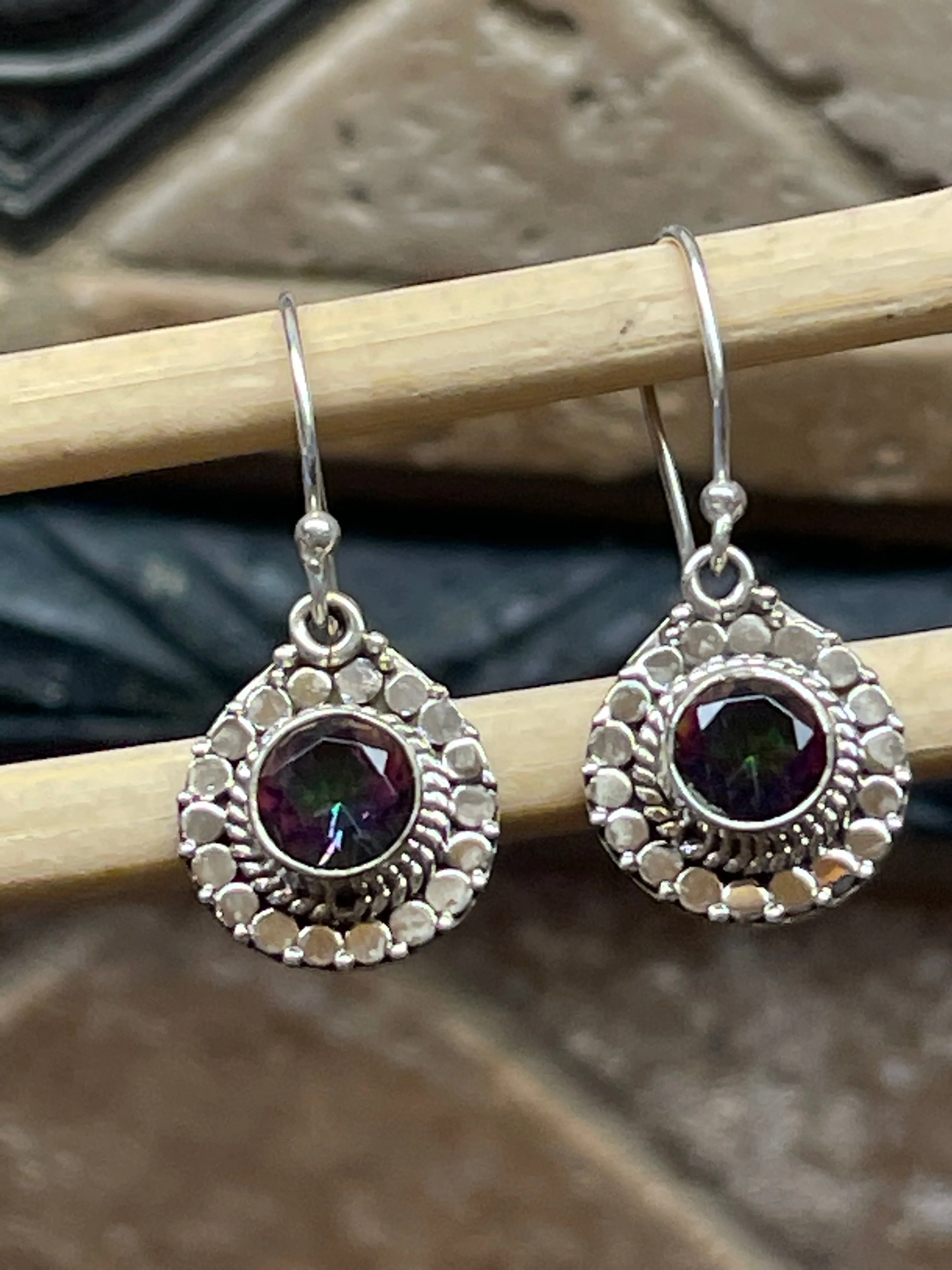 Gorgeous 2ct Mystic Topaz 925 Solid Sterling Silver Earrings 25mm