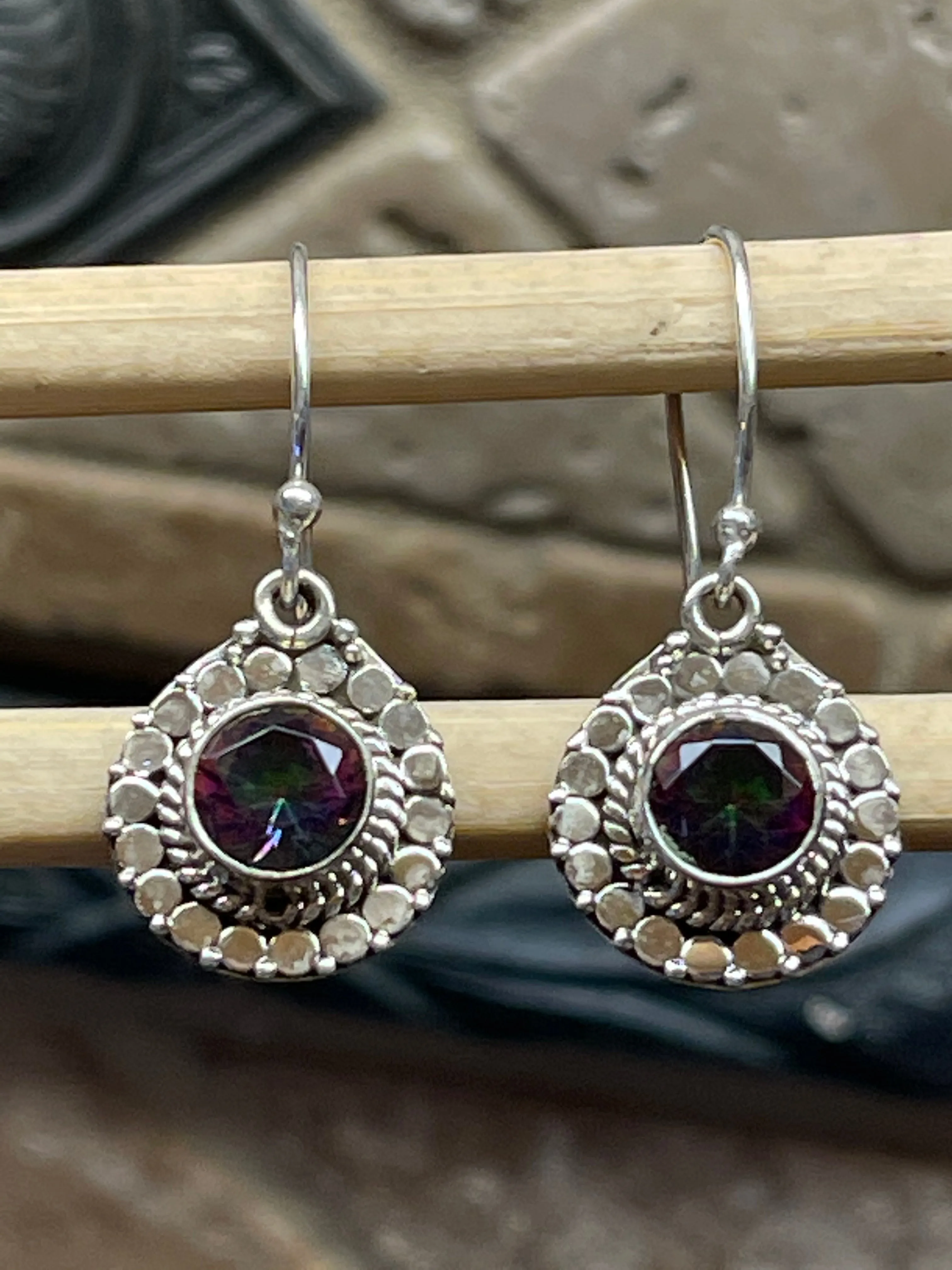Gorgeous 2ct Mystic Topaz 925 Solid Sterling Silver Earrings 25mm