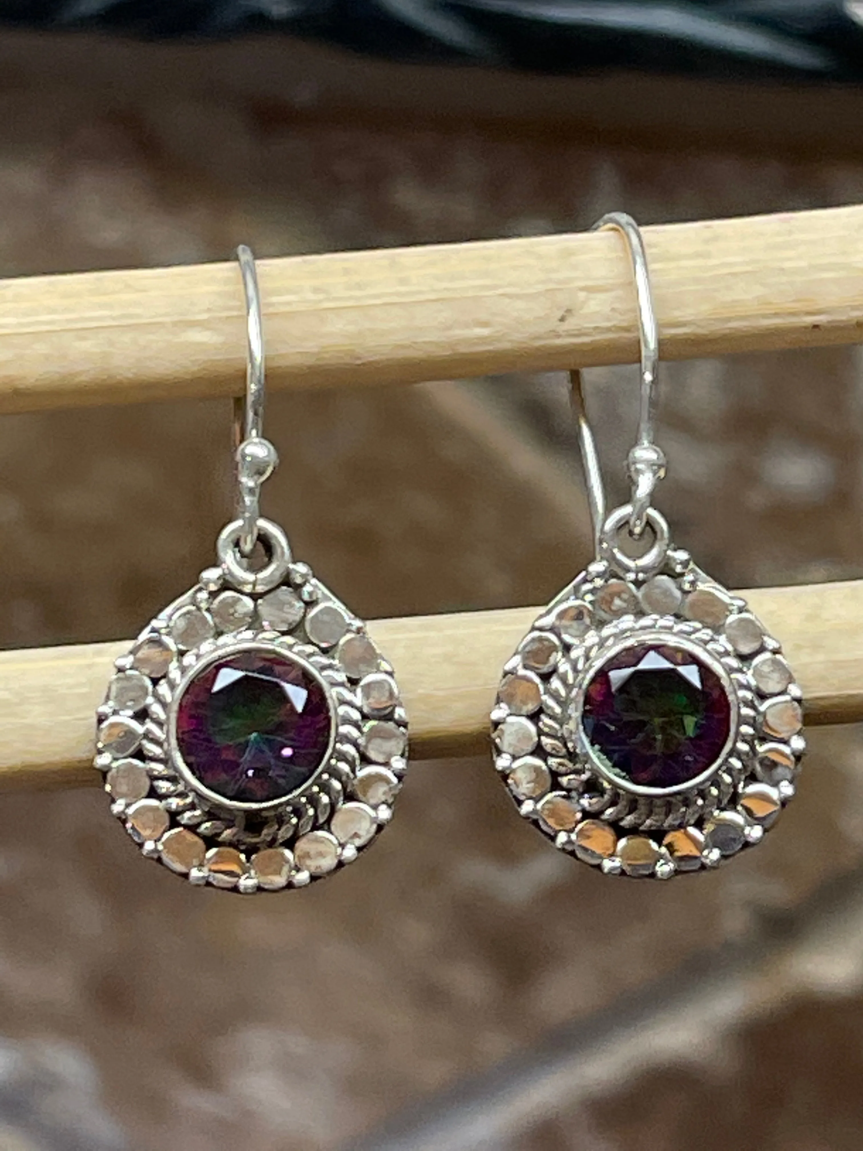 Gorgeous 2ct Mystic Topaz 925 Solid Sterling Silver Earrings 25mm