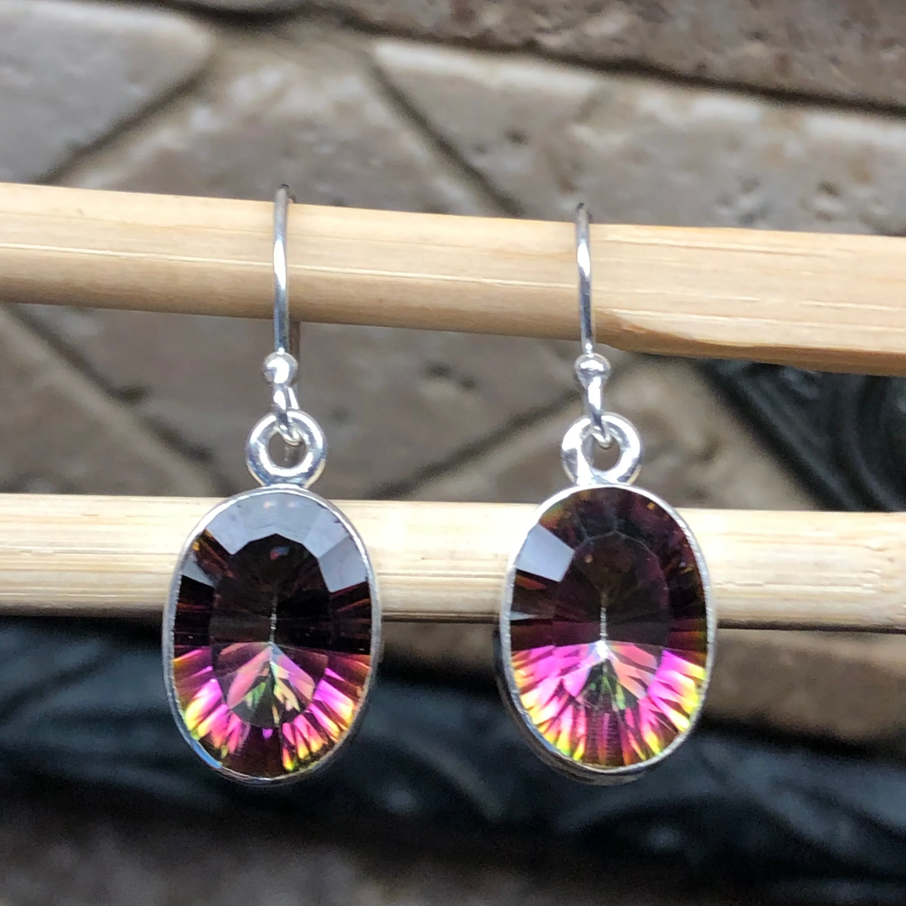 Gorgeous 3.5ct Mystic Topaz 925 Solid Sterling Silver Earrings 30mm