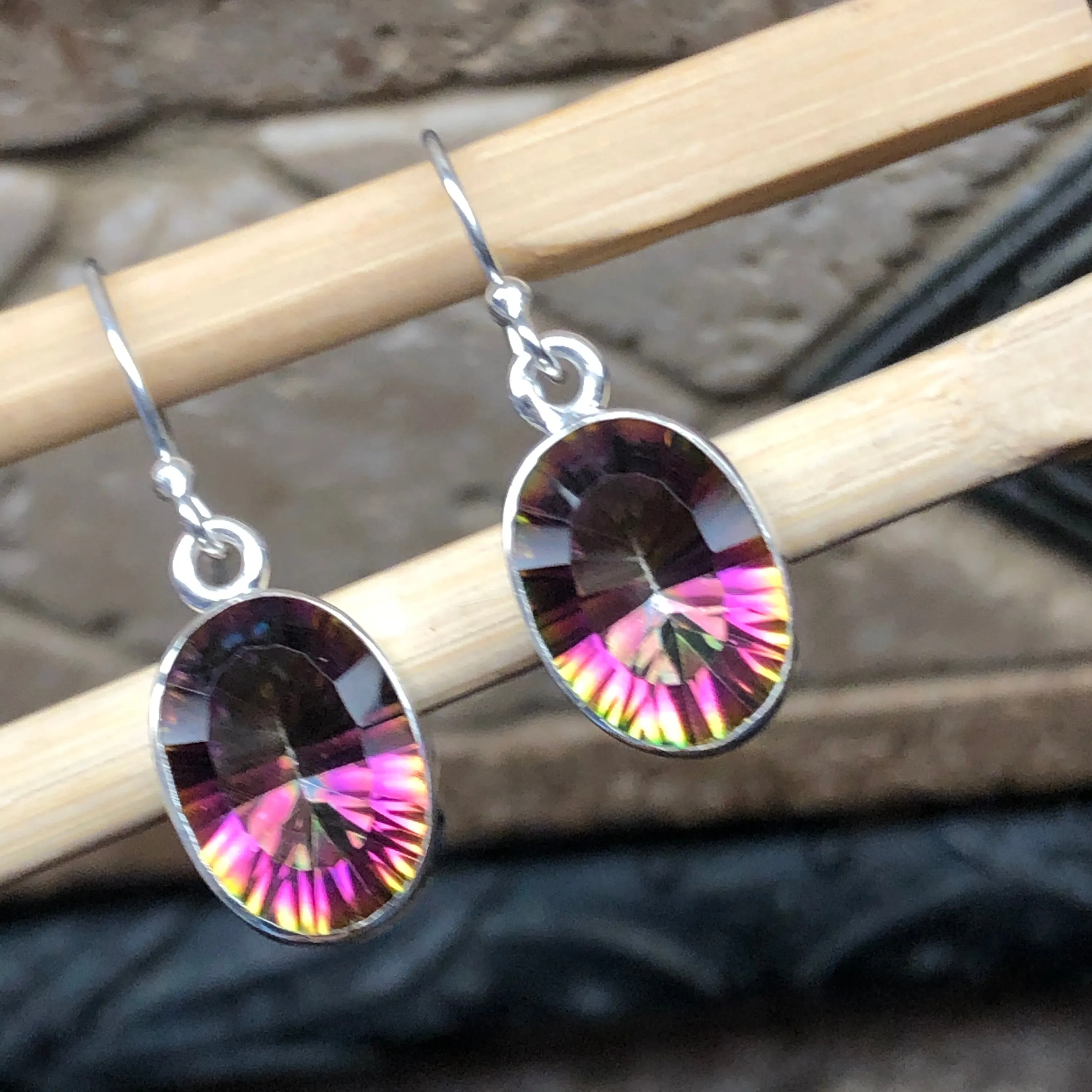 Gorgeous 3.5ct Mystic Topaz 925 Solid Sterling Silver Earrings 30mm