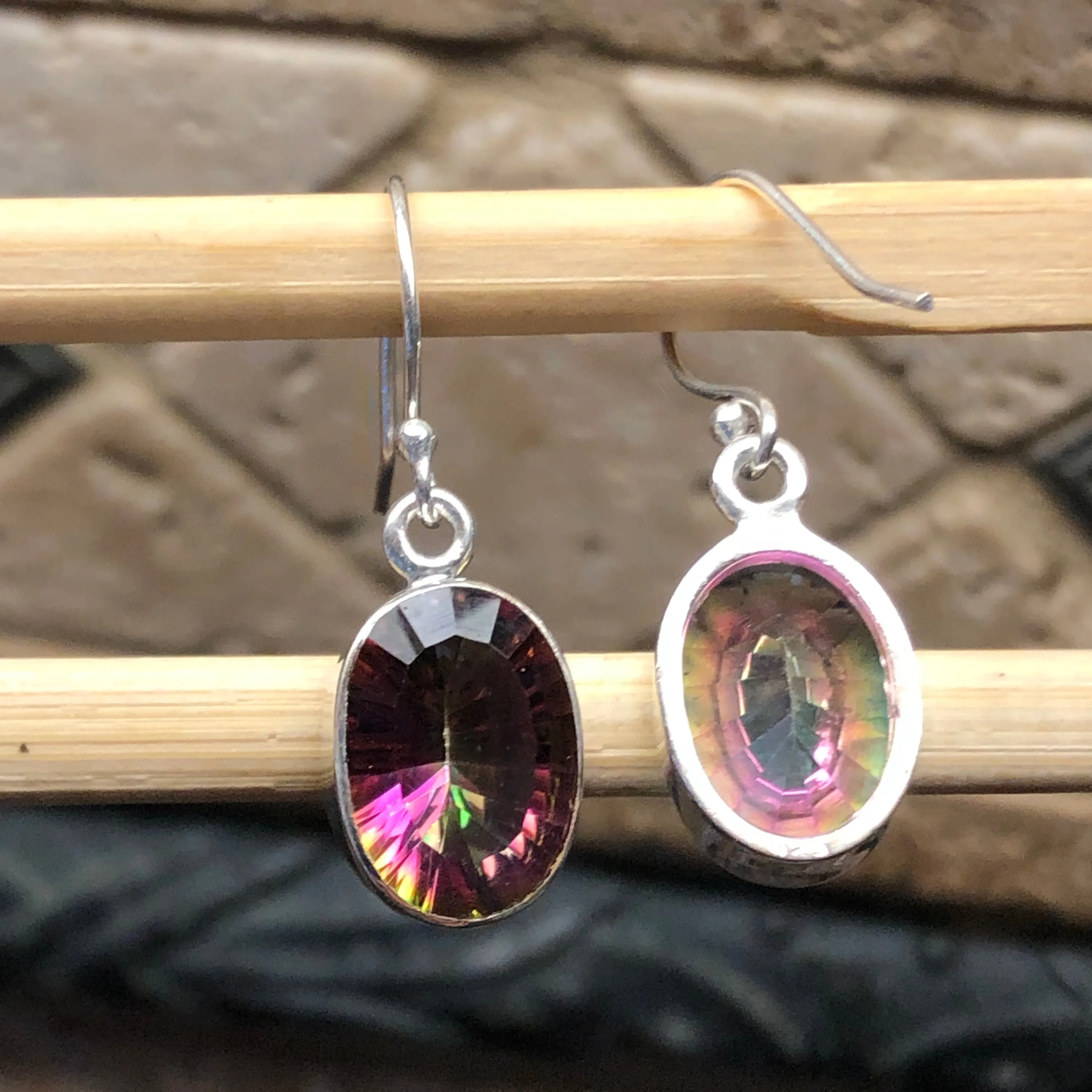 Gorgeous 3.5ct Mystic Topaz 925 Solid Sterling Silver Earrings 30mm