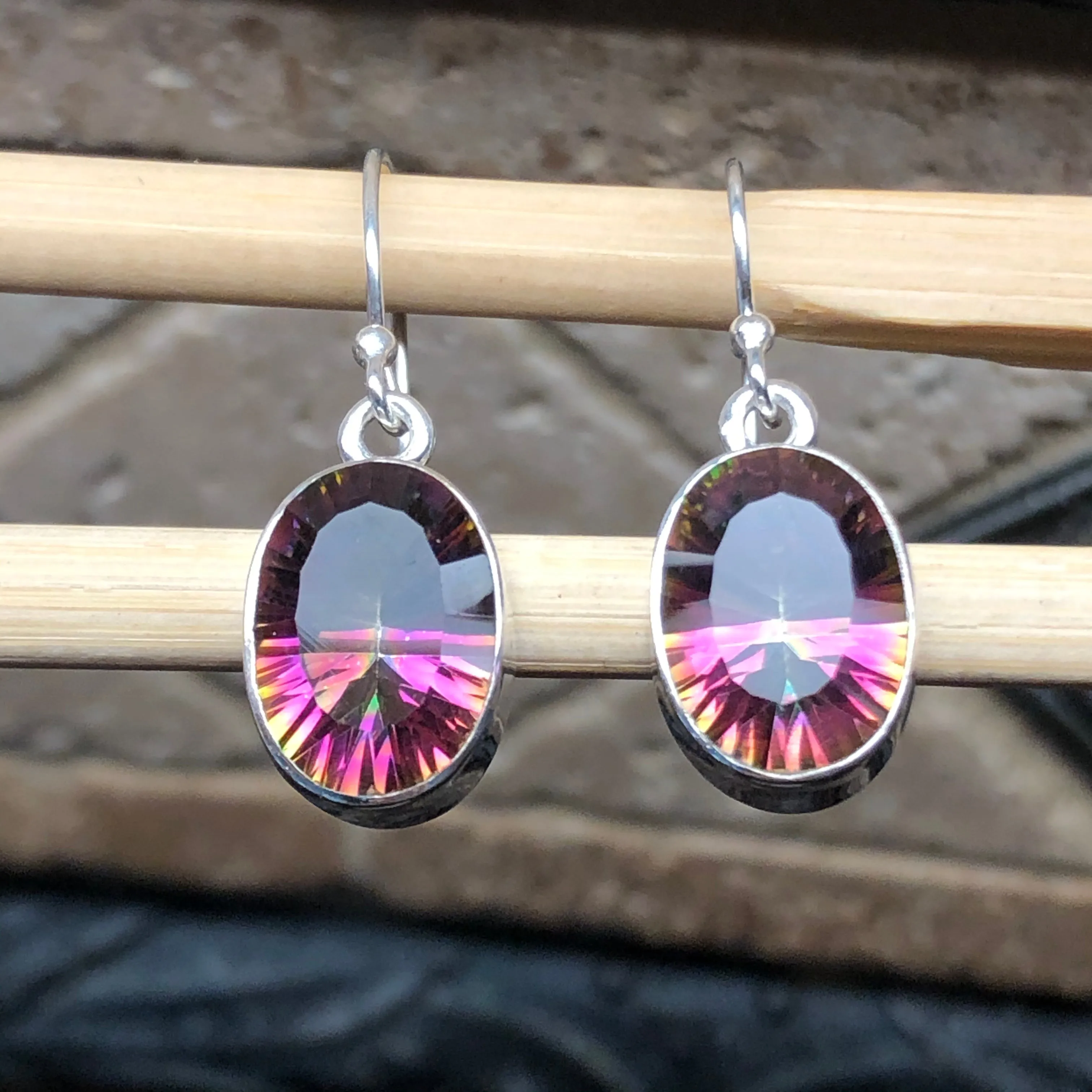 Gorgeous 3.5ct Mystic Topaz 925 Solid Sterling Silver Earrings 30mm