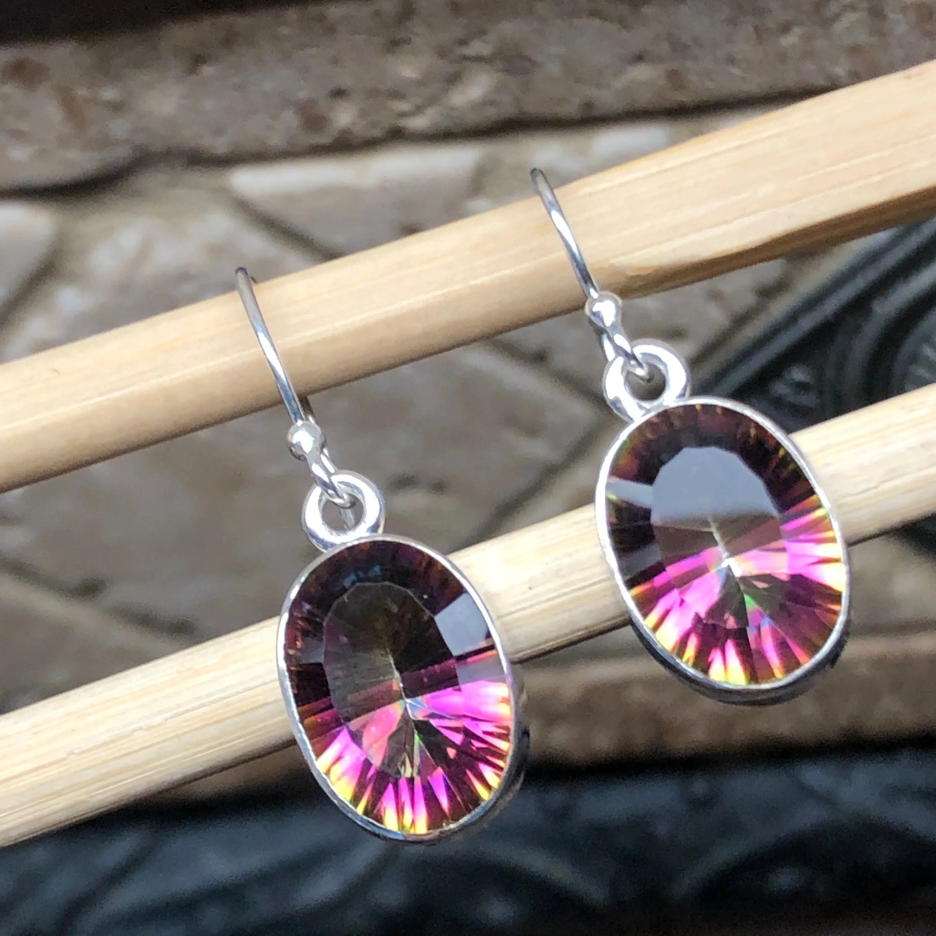 Gorgeous 3.5ct Mystic Topaz 925 Solid Sterling Silver Earrings 30mm