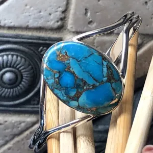 Gorgeous Blue Mohave Turquoise 925 Sterling Silver Bezel Setting Cuff Bracelet