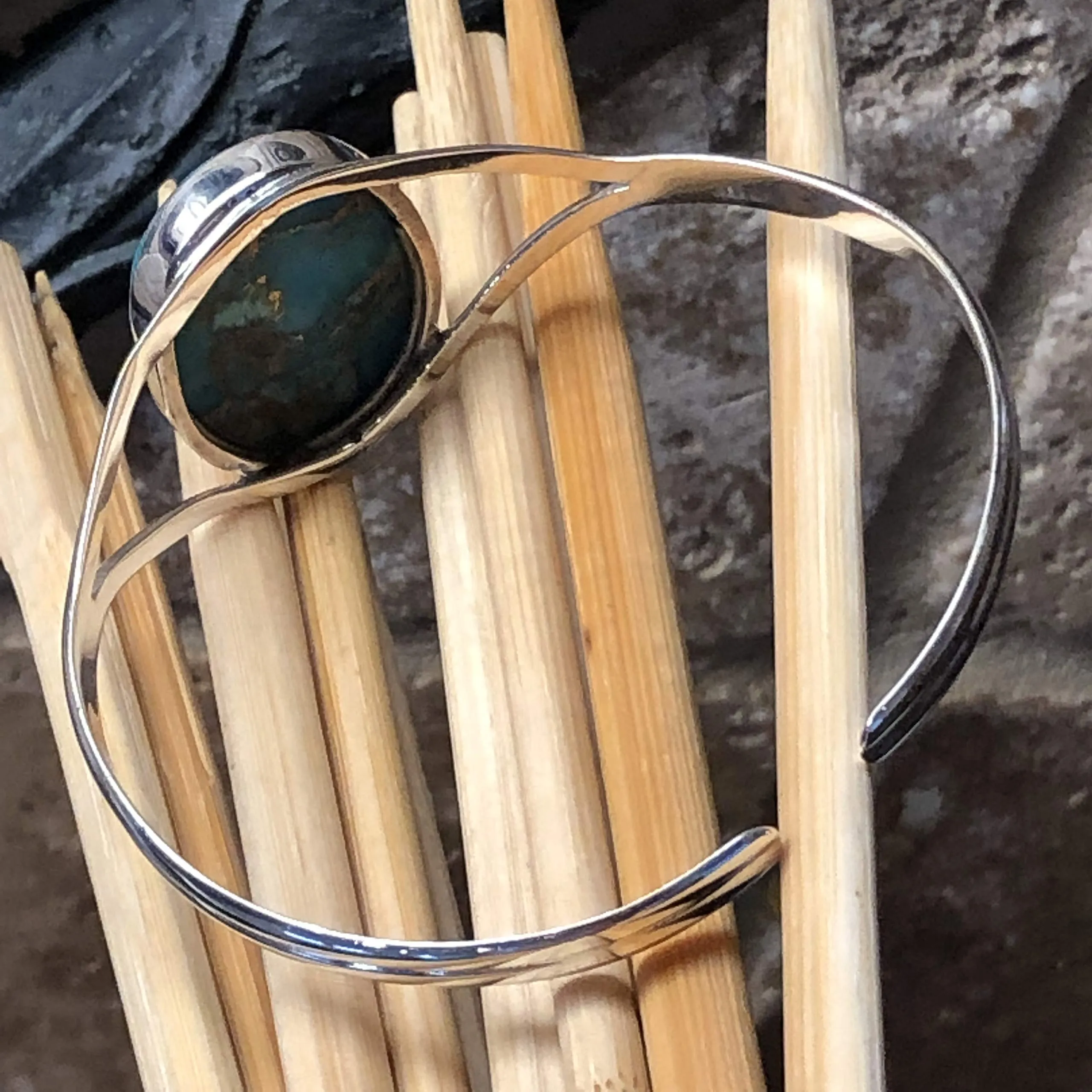 Gorgeous Blue Mohave Turquoise 925 Sterling Silver Bezel Setting Cuff Bracelet