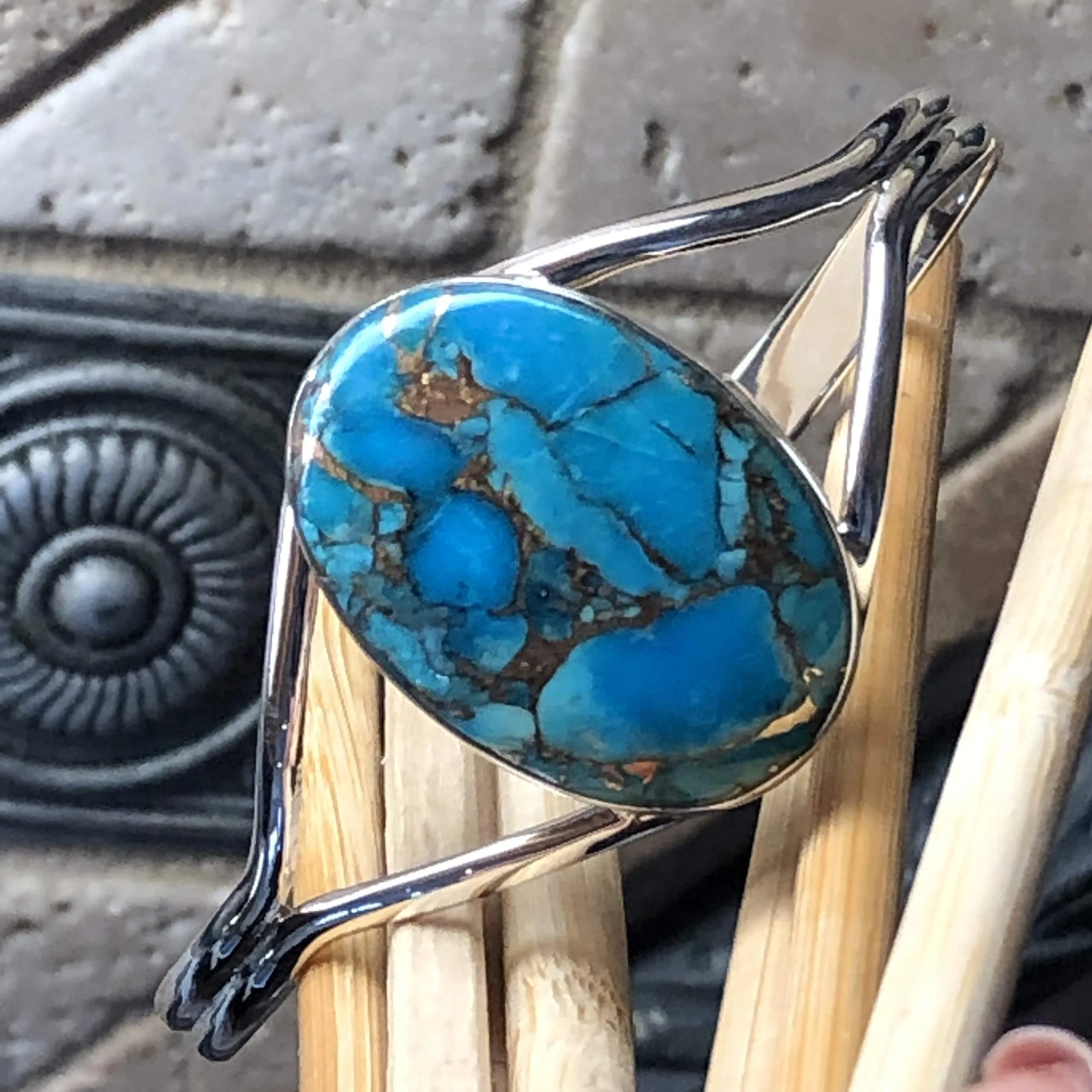 Gorgeous Blue Mohave Turquoise 925 Sterling Silver Bezel Setting Cuff Bracelet