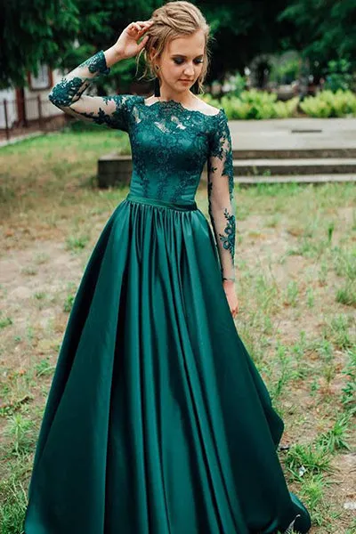Gorgeous Dark Green Long Sleeves Lace Prom Dress Green Evening Dress Formal Dress PD017