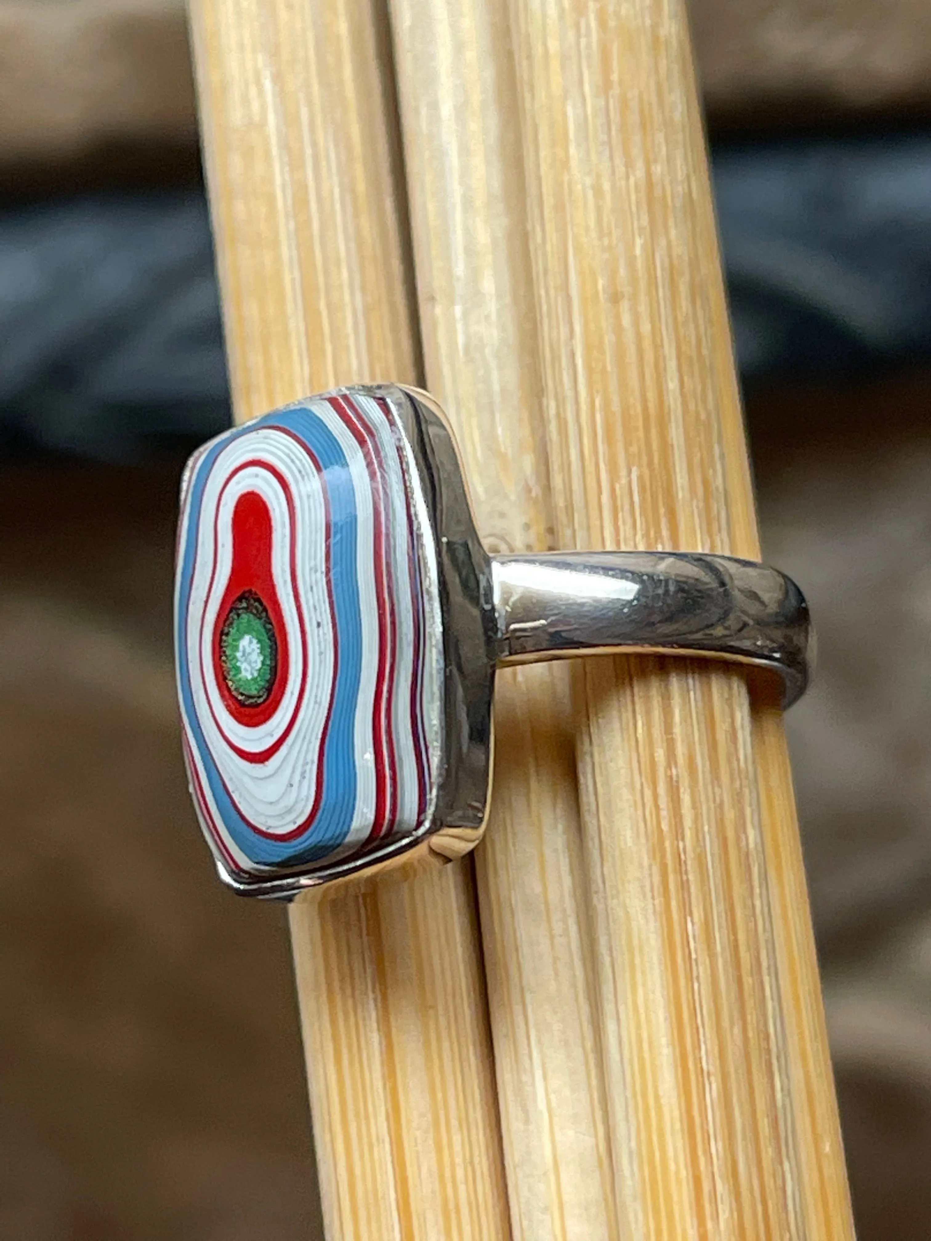 Gorgeous Fordite Agate 925 Solid Sterling Silver Ring Size 8