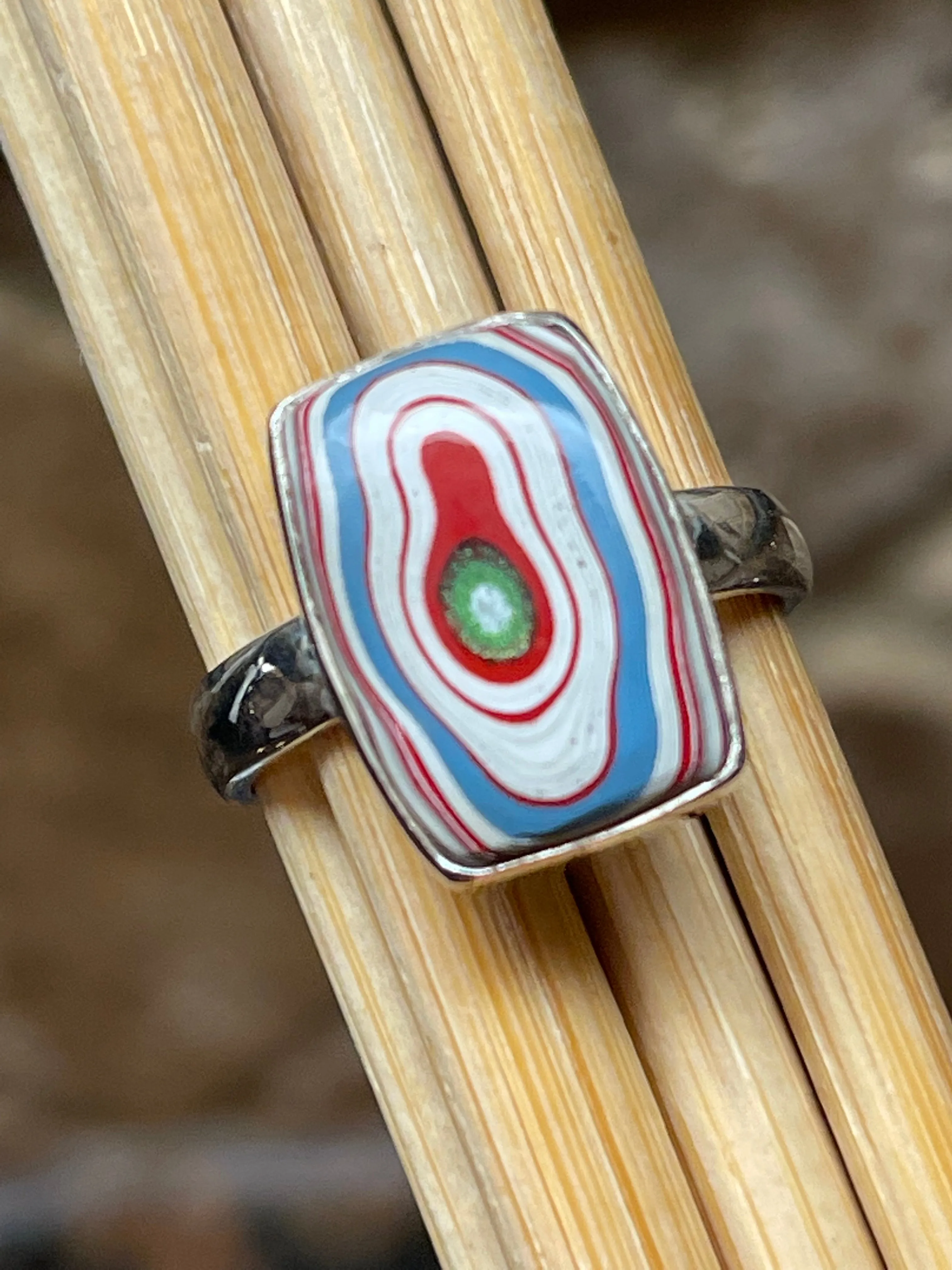 Gorgeous Fordite Agate 925 Solid Sterling Silver Ring Size 8